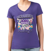 NBA - Sacramento Kings G-III 4Her by Carl Banks Women's Super-Slim Fit Lightweight Flowers Team Logo Graphic V-Neck T-Shirt - Purple