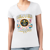 NBA - Denver Nuggets G-III 4Her by Carl Banks Women's Super-Slim Fit Lightweight Flowers Team Logo Graphic V-Neck T-Shirt - White