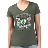 NBA - Boston Celtics G-III 4Her by Carl Banks Women's Super-Slim Fit Lightweight Flowers Team Logo Graphic V-Neck T-Shirt - Olive