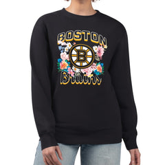Boston Bruins G-III 4Her by Carl Banks Women's Flower Logo Pullover Sweatshirt Black