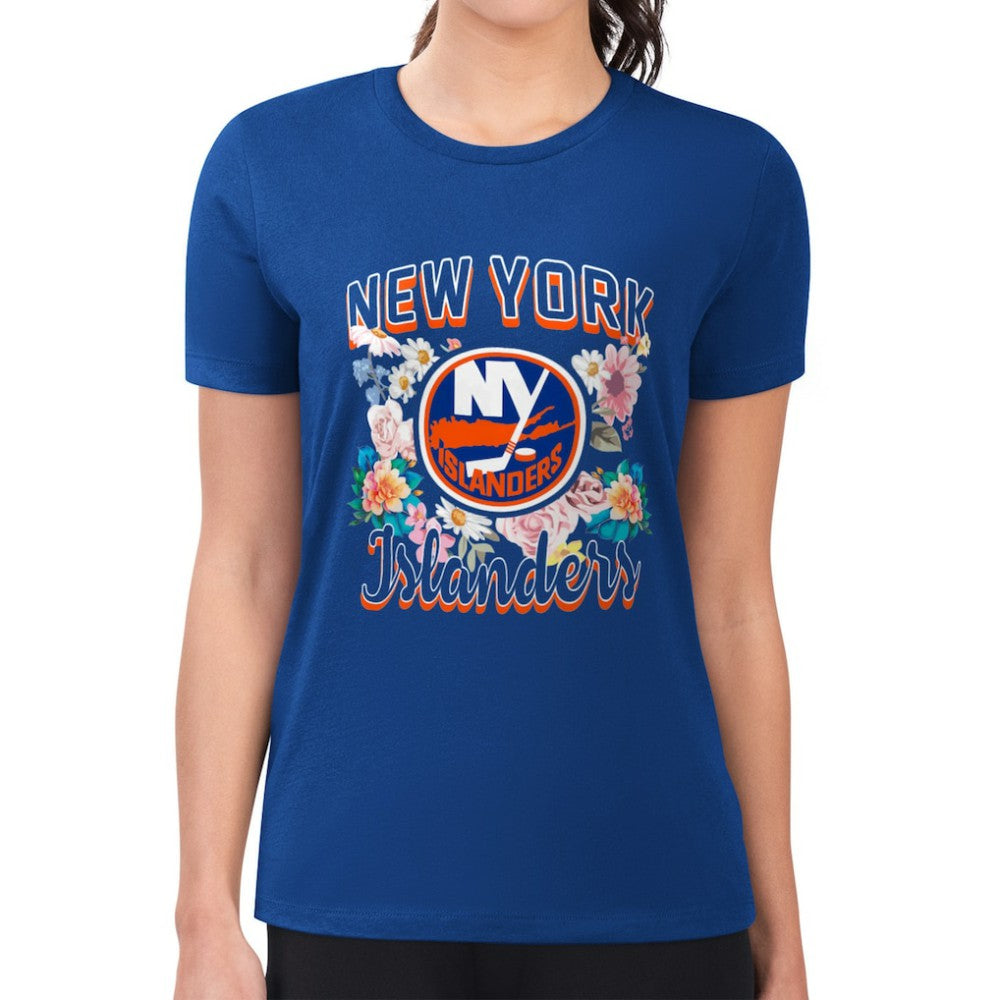 New York Islanders - G-III 4Her by Carl Banks Women's Super-Slim Fit Lightweight Flower Logo T-Shirt Royal