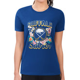 Buffalo Sabres - G-III 4Her by Carl Banks Women's Super-Slim Fit Lightweight Flower Logo T-Shirt Royal