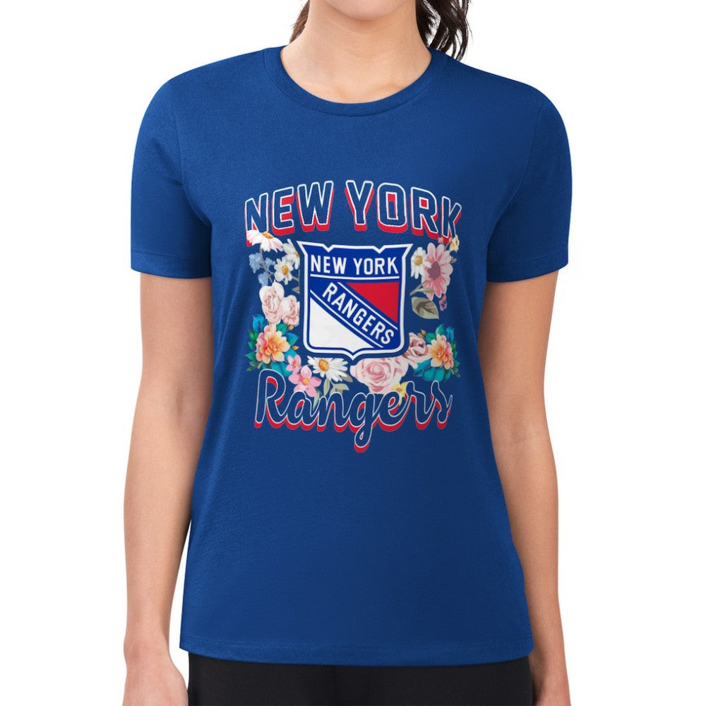 New York Rangers G-III 4Her by Carl Banks Women's Super-Slim Fit Lightweight Flower Logo T-Shirt Blue