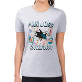 San Jose Sharks - G-III 4Her by Carl Banks Women's Super-Slim Fit Lightweight Flower Logo T-Shirt Heather Gray