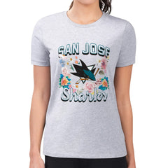 San Jose Sharks - G-III 4Her by Carl Banks Women's Super-Slim Fit Lightweight Flower Logo T-Shirt Heather Gray