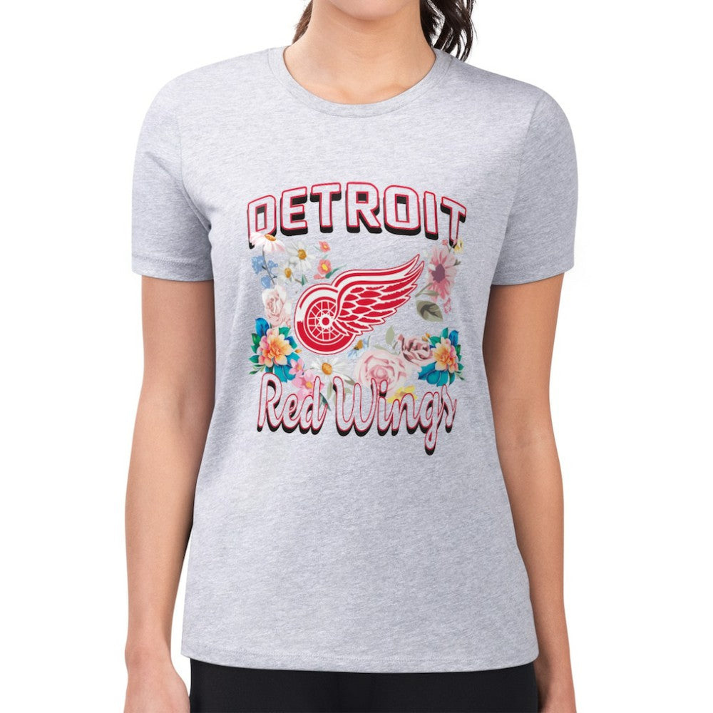Detroit Red Wings - G-III 4Her by Carl Banks Women's Super-Slim Fit Lightweight Flower Logo T-Shirt Heather Gray