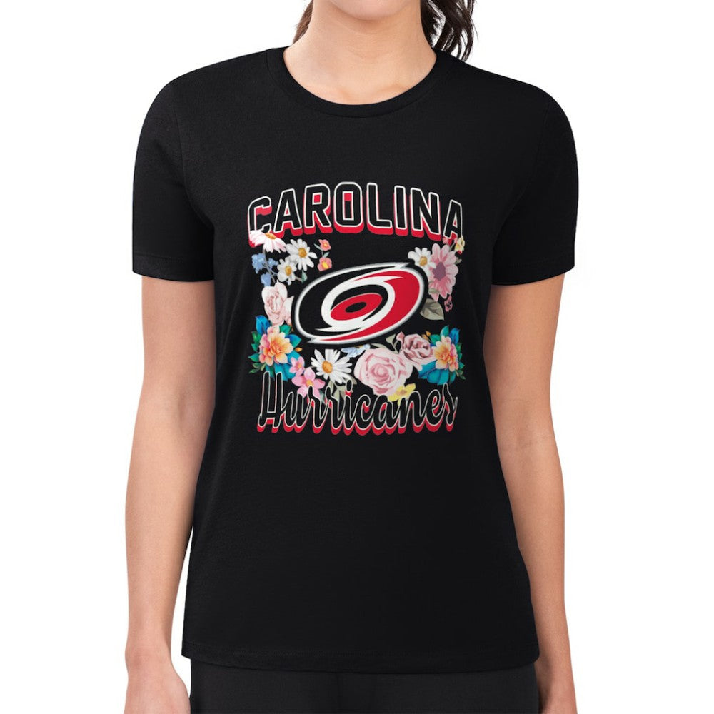 Carolina Hurricanes - G-III 4Her by Carl Banks Women's Super-Slim Fit Lightweight Flower Logo T-Shirt Black