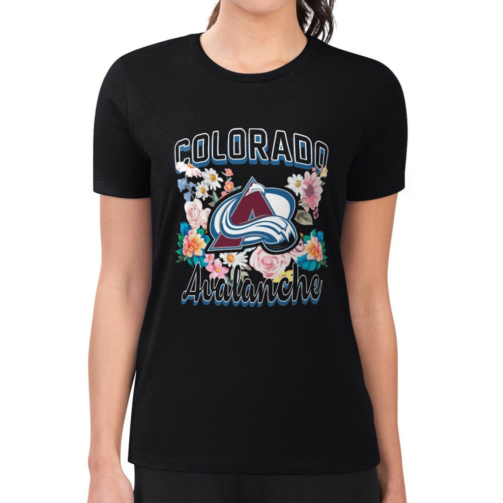 Colorado Avalanche - G-III 4Her by Carl Banks Women's Super-Slim Fit Lightweight Flower Logo T-Shirt Black