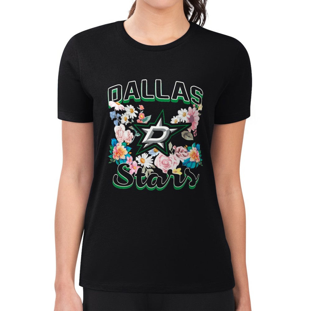Dallas Stars - G-III 4Her by Carl Banks Women's Super-Slim Fit Lightweight Flower Logo T-Shirt Black