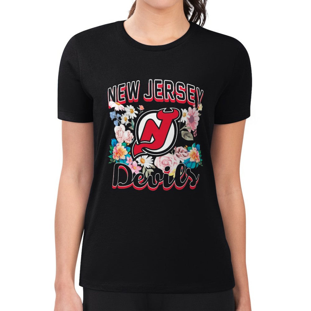 New Jersey Devils - G-III 4Her by Carl Banks Women's Super-Slim Fit Lightweight Flower Logo T-Shirt Black