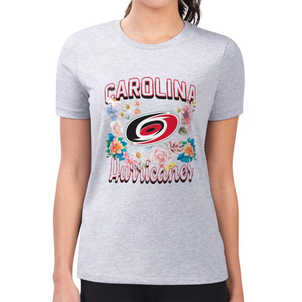 Carolina Hurricanes - G-III 4Her by Carl Banks Women's Super-Slim Fit Lightweight Flower Logo T-Shirt Heather Gray