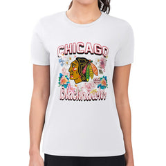 Chicago Blackhawks G-III 4Her by Carl Banks Women's Super-Slim Fit Lightweight Flower Logo T-Shirt White
