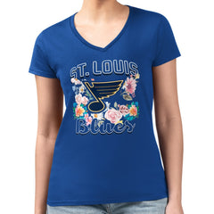 St. Louis Blues - G-III 4Her by Carl Banks Women's Super-Slim Fit Lightweight Flower Logo V-Neck T-Shirt Blue