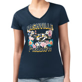 Nashville Predators - G-III 4Her by Carl Banks Women's Super-Slim Fit Lightweight Flower Logo V-Neck T-Shirt Navy