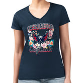 Washington Capitals G-III 4Her by Carl Banks Women's Super-Slim Fit Lightweight Flower Logo V-Neck T-Shirt Navy