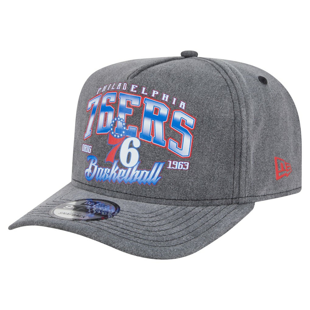 New Era - Philadelphia 76ers Throwback Washed Pre-Curved 9FIFTY Snapback Hat - Charcoal