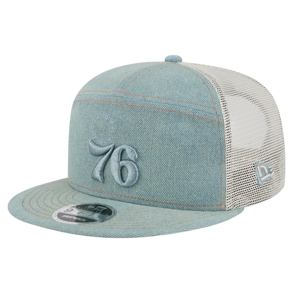 New Era - Philadelphia 76ers Adventure Denim Split Panel 9FIFTY Snapback Trucker Hat