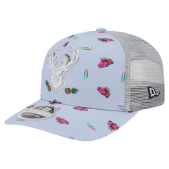 New Era - Milwaukee Bucks Adventure Aloha Pattern 9SEVENTY Stretch-Snap Hat - Light Blue/Gray