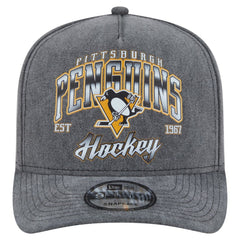Pittsburgh Penguins New Era Throwback Washed A-Frame Pre-Curved 9FIFTY Snapback Hat Charcoal