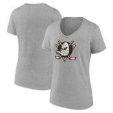 Anaheim Ducks - Women's Primary Logo V-Neck T-Shirt – Gray