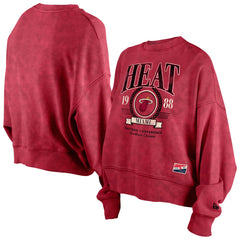 New Era - Miami Heat Women's Throwback Vintage Enzyme Wash Oversized Boxy Pullover Sweatshirt - Red