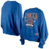 New Era - New York Knicks Women's Throwback Vintage Enzyme Wash Oversized Boxy Pullover Sweatshirt - Blue