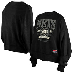 New Era - Brooklyn Nets Women's Throwback Vintage Enzyme Wash Oversized Boxy Pullover Sweatshirt - Black