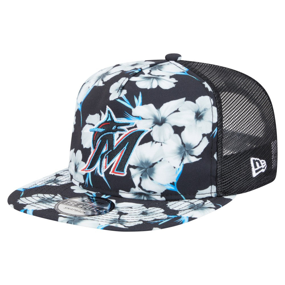 Miami Marlins New Era Adventure Pattern Golfer Trucker Snapback Hat Online