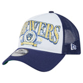 Milwaukee Brewers New Era Distressed 9FORTY A-Frame Adjustable Trucker Hat discount