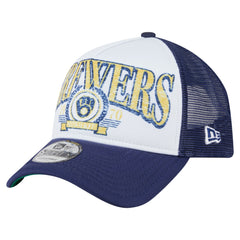 Milwaukee Brewers New Era Distressed 9FORTY A-Frame Adjustable Trucker Hat discount