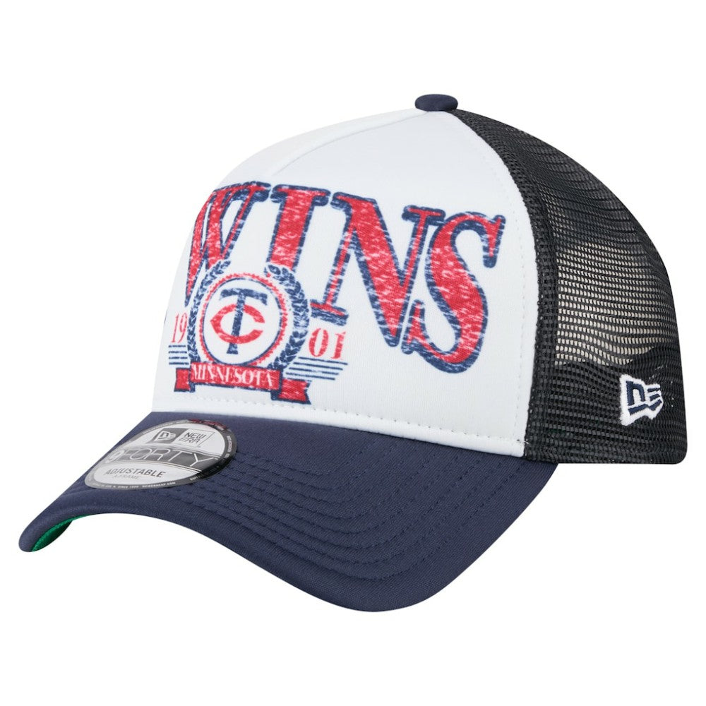 Minnesota Twins New Era Distressed 9FORTY A-Frame Adjustable Trucker Hat On Sale