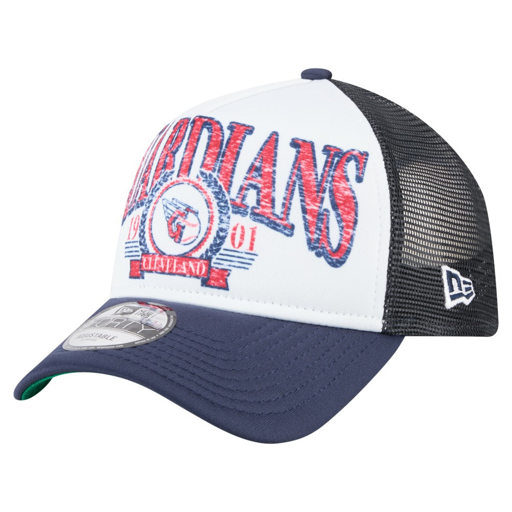Cleveland Guardians New Era Distressed 9FORTY A-Frame Adjustable Trucker Hat On Sale