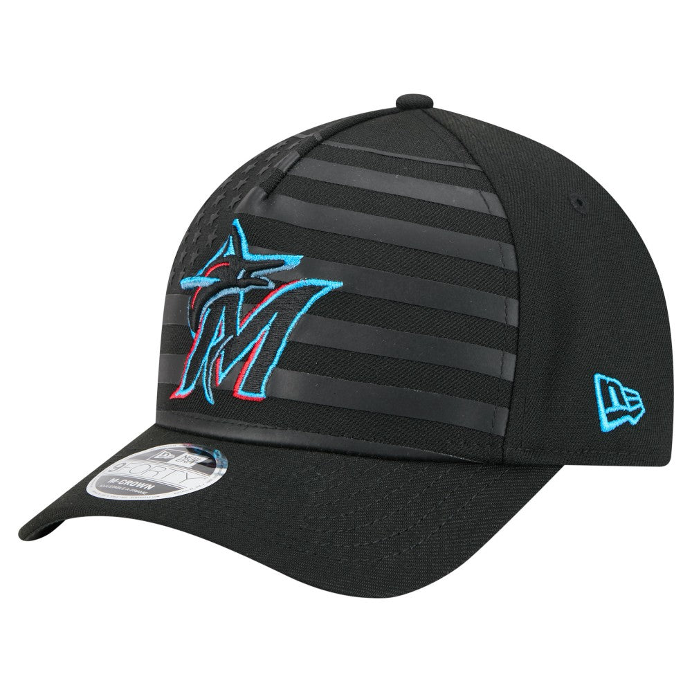 Miami Marlins New Era American Flag 9FORTY M-Crown A-Frame Adjustable Hat Lifestyle