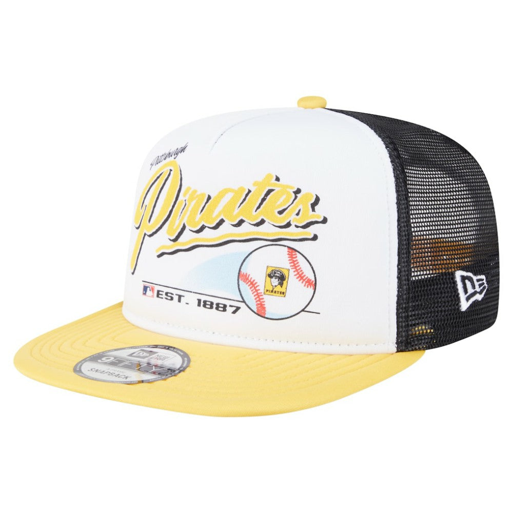 Pittsburgh Pirates New Era Retro Script Trucker 9FIFTY Snapback Hat On Sale