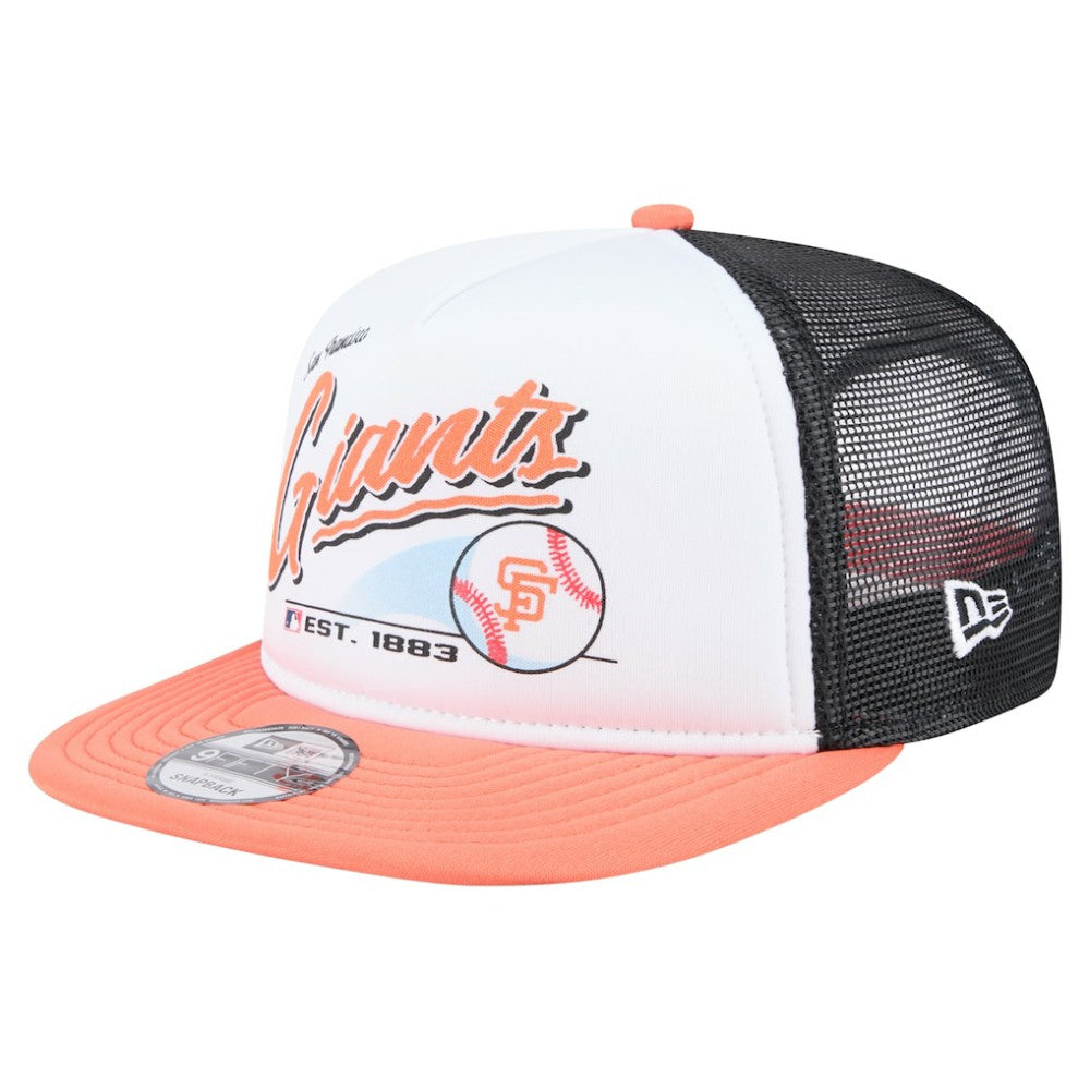 San Francisco Giants New Era Retro Script Trucker 9FIFTY Snapback Hat Lifestyle