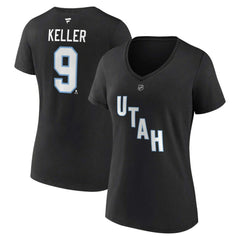 Clayton Keller Utah Mammoth - Fanatics Women's Authentic Stack Name & Number V-Neck T-Shirt Black