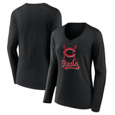 Cincinnati Reds Women's Fastball Long Sleeve V-Neck T-Shirt for sale
