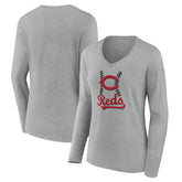 Cincinnati Reds Women's Fastball Long Sleeve V-Neck T-Shirt for sale