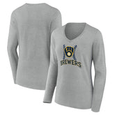 Milwaukee Brewers Women's Fastball Long Sleeve V-Neck T-Shirt for sale