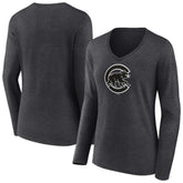 Chicago Cubs Women's Monochrome Long Sleeve V-Neck T-Shirt Online