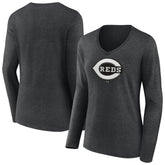 Cincinnati Reds Women's Monochrome Long Sleeve V-Neck T-Shirt Clearance