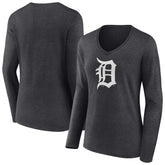 Detroit Tigers Women's Monochrome Long Sleeve V-Neck T-Shirt Sale