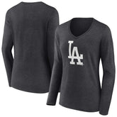 Los Angeles Dodgers Women's Monochrome Long Sleeve V-Neck T-Shirt On Sale
