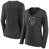 Milwaukee Brewers Women's Monochrome Long Sleeve V-Neck T-Shirt for sale