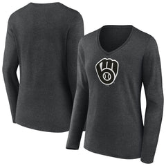Milwaukee Brewers Women's Monochrome Long Sleeve V-Neck T-Shirt for sale