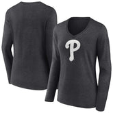 Philadelphia Phillies Women's Monochrome Long Sleeve V-Neck T-Shirt for sale