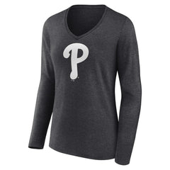 Philadelphia Phillies Women's Monochrome Long Sleeve V-Neck T-Shirt for sale