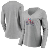 Chicago Cubs Women's Evanston Stencil Long Sleeve V-Neck T-Shirt Lifestyle