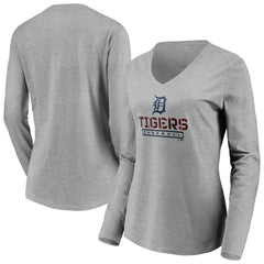 Detroit Tigers Women's Evanston Stencil Long Sleeve V-Neck T-Shirt Online