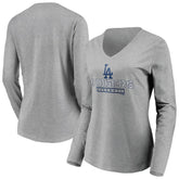 Los Angeles Dodgers Women's Evanston Stencil Long Sleeve V-Neck T-Shirt discount